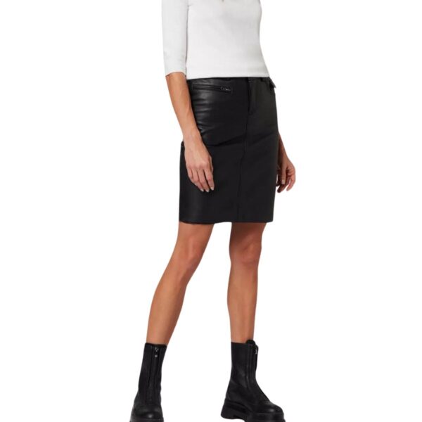 2 Pocket Black Leather Pencil Skirt