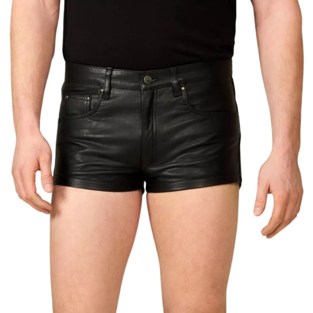 5 Pocket black leather short niker of men