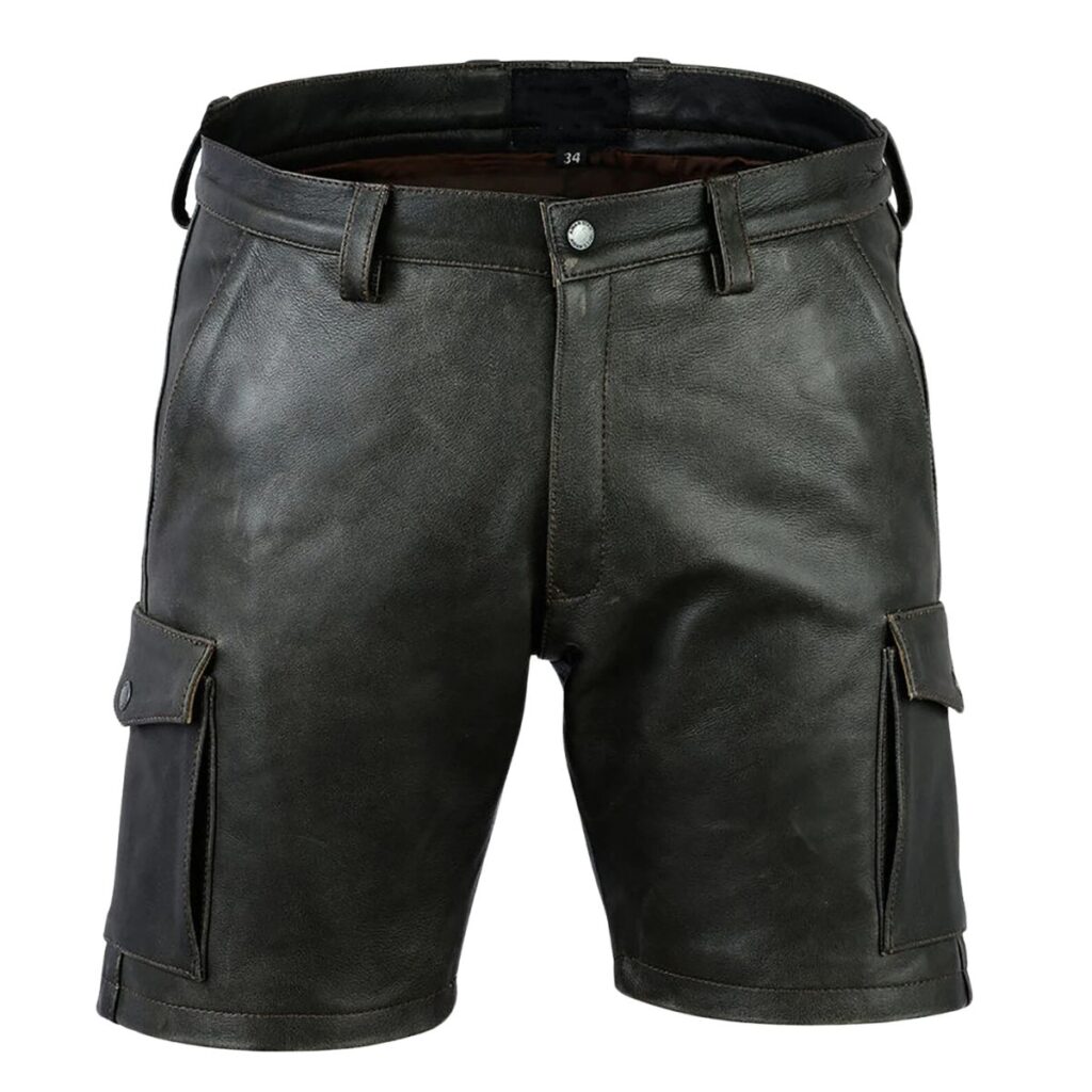 Black Leather Cargo Short