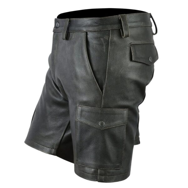 Black Leather Cargo Short