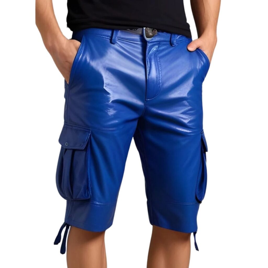 Blue Leather Summer Shorts