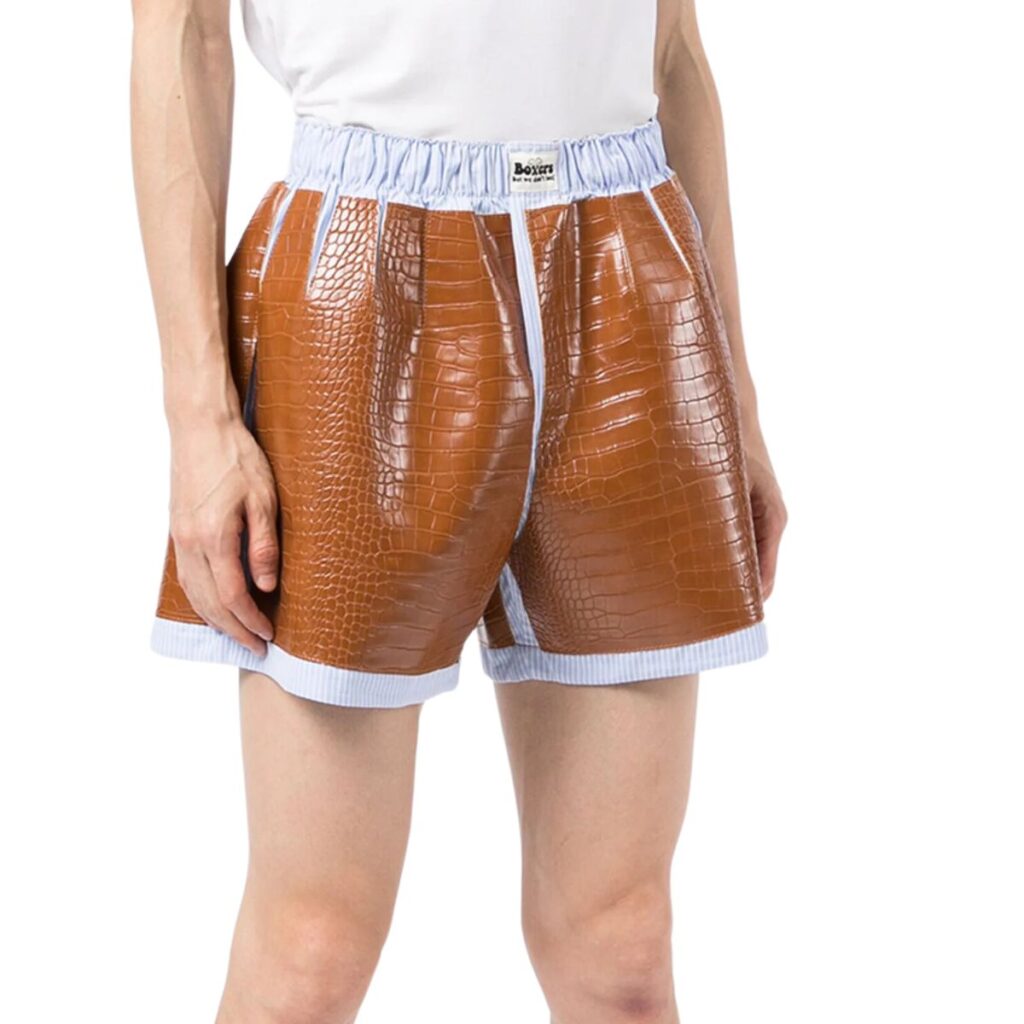 Crocodile leather patchwork short