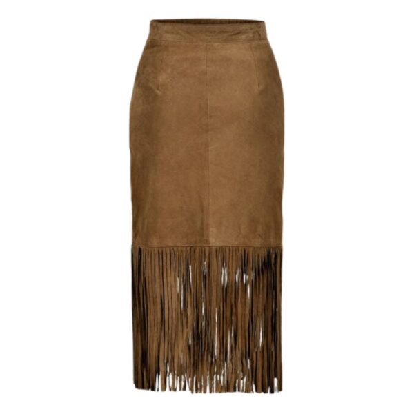 Fringe brown suede skirt