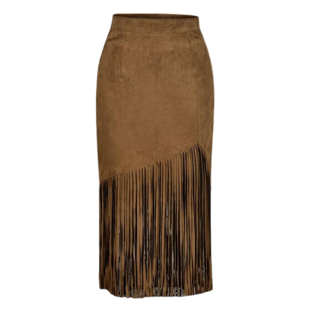 Fringe brown suede skirt