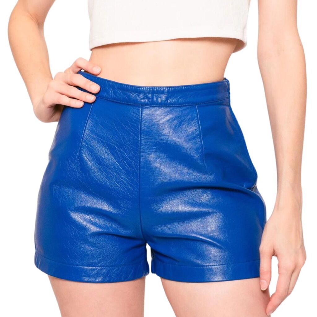 Genuine Royal Blue Leather Women's Shorts