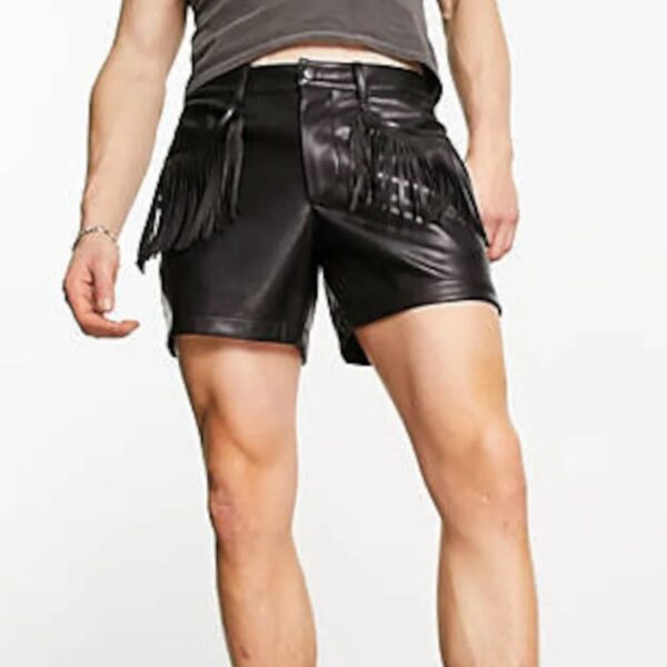 Genuine men Leather Fringe Short