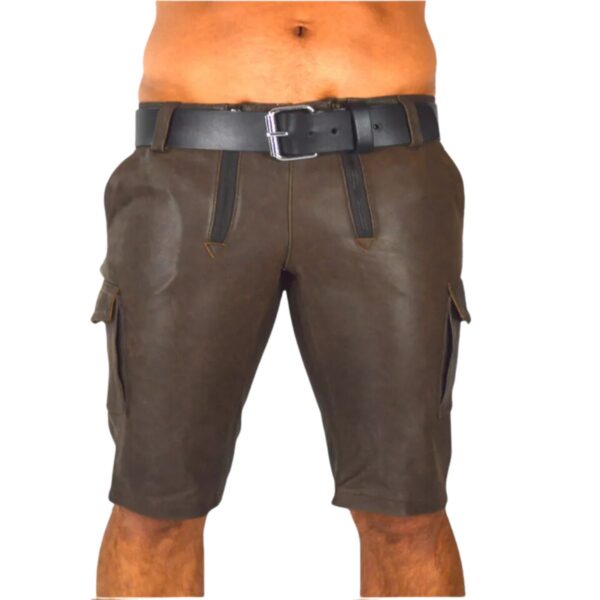 Grey cargo Leather Gay Short (5)