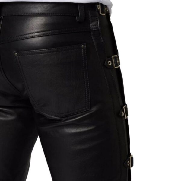 Men Black leather pants with buckles