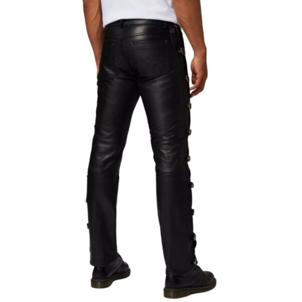 Men Black leather pants with buckles