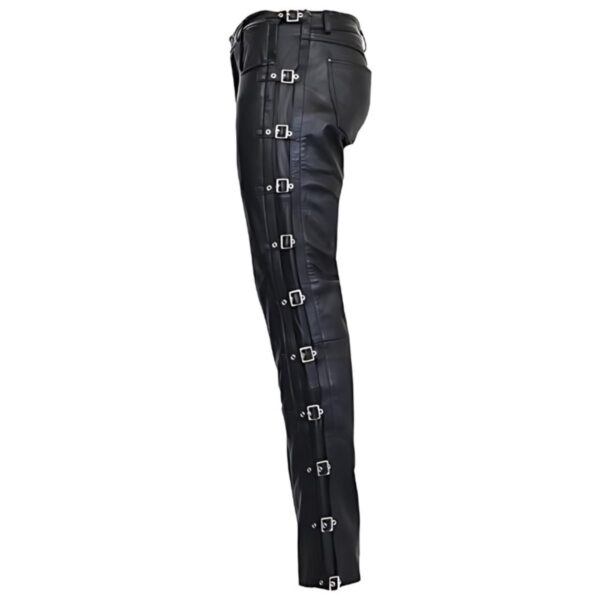 Men Black leather pants with buckles