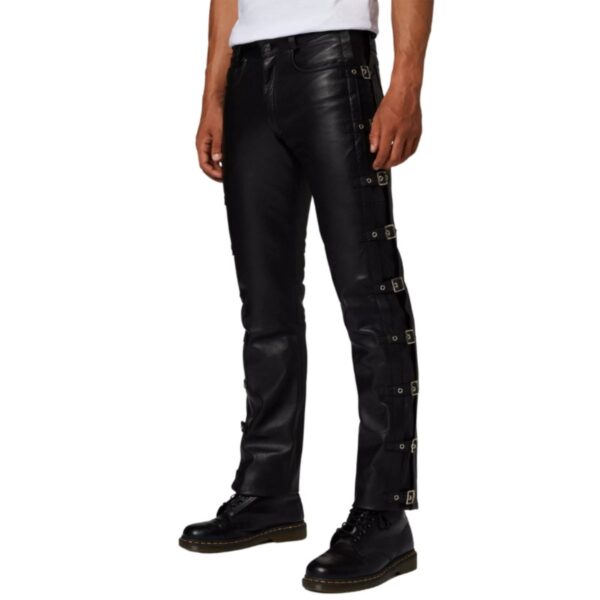 Men Black leather pants with buckles