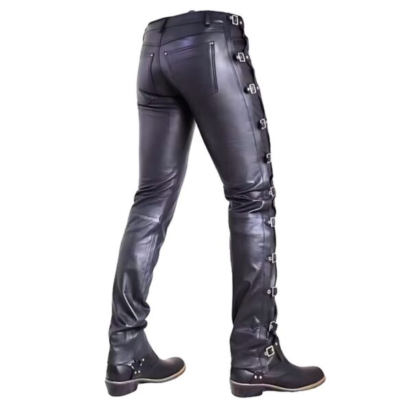 Men Black leather pants with buckles