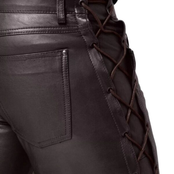 Men Casual Brown Leather lace jeans