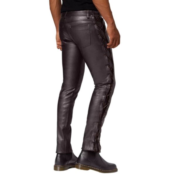 Men Casual Brown Leather lace jeans