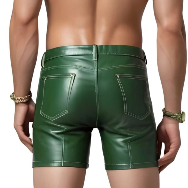 Men Green Leather Gay Short