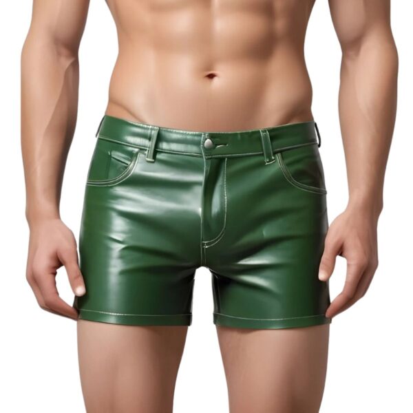 Men Green Leather Gay Short