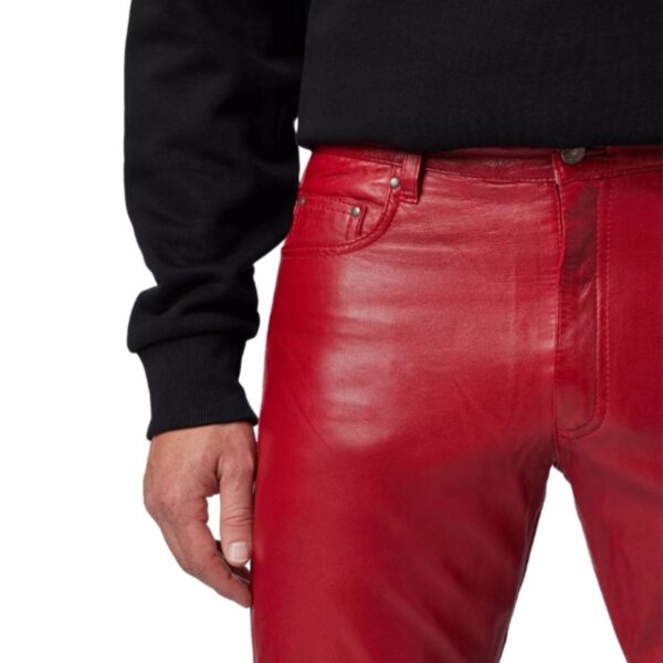 Men slimfit red Leather pants