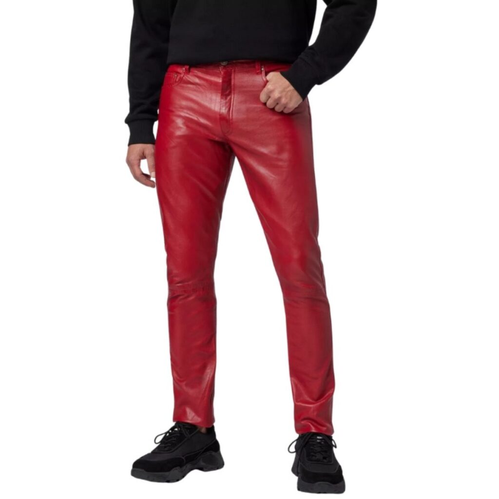 Men slimfit red Leather pants