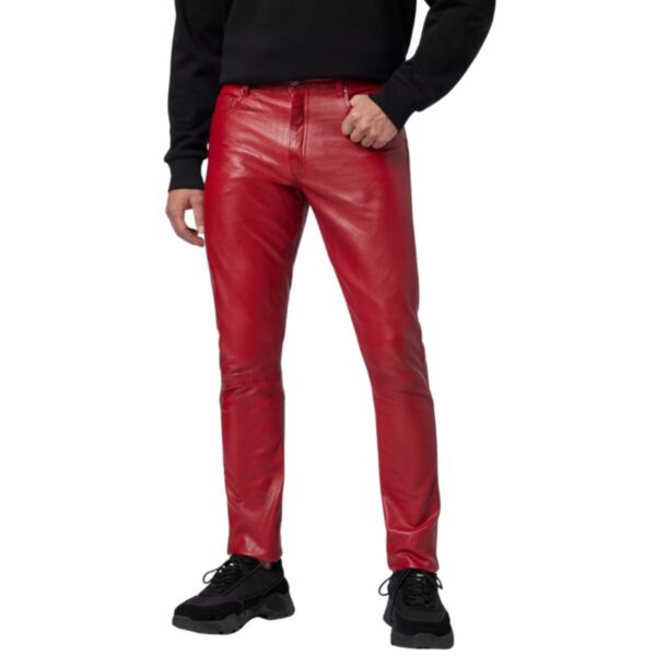 Men slimfit red Leather pants