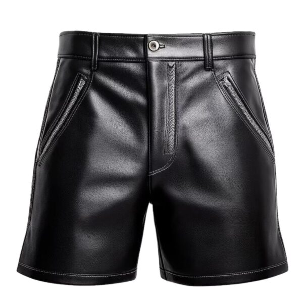 Men's Black Loose Fit Leather Short