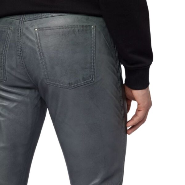 Men's gray leather pants in 5-pocket style