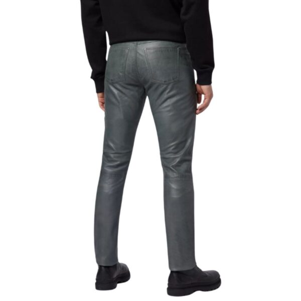 Men's gray leather pants in 5-pocket style