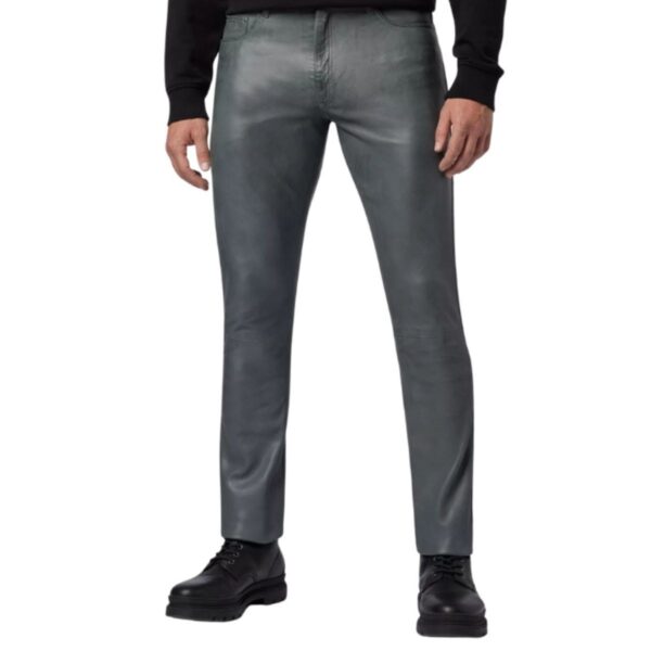 Men's gray leather pants in 5-pocket style