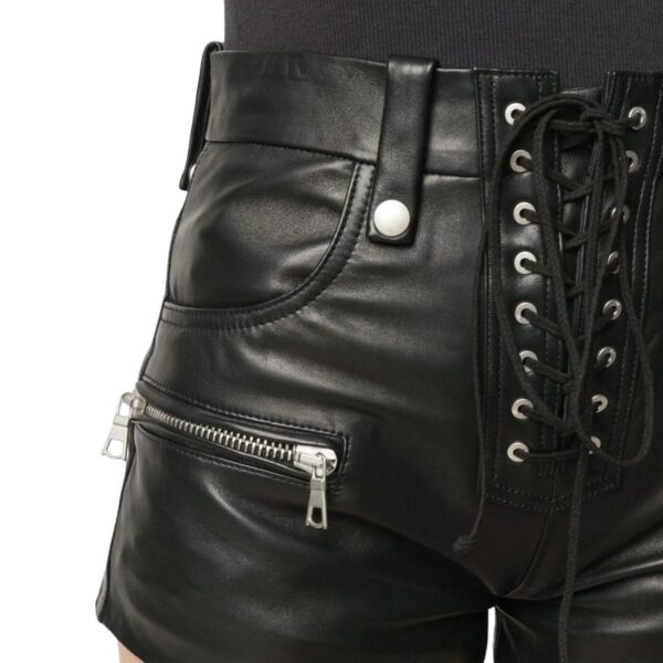 Outwear Zipper Detailed Leather Shorts Ladies USA