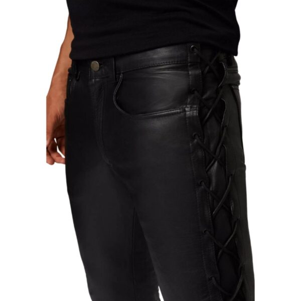 Waxed cowhide lace up leather pants