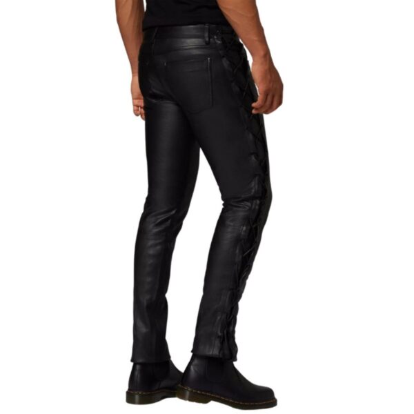 Waxed cowhide lace up leather pants