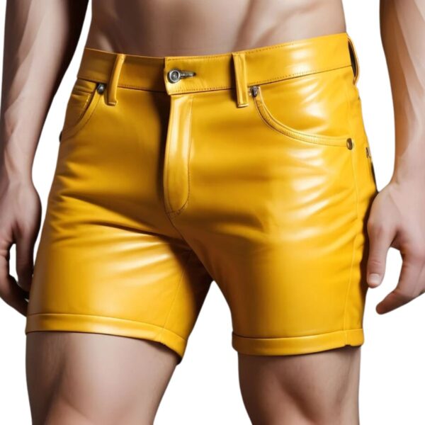 Yellow Leather Short Nicker For Men